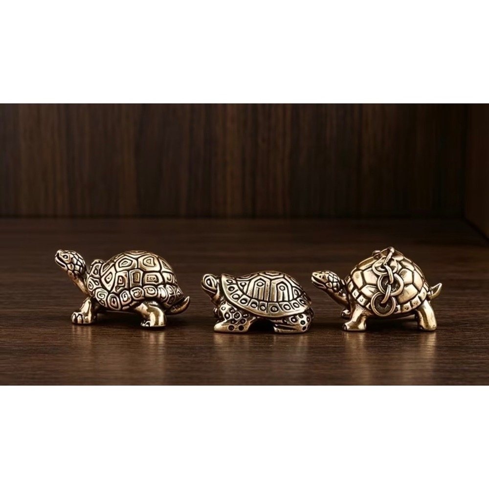 3pc Miniature Brass Turtle Figures Gold Metal New